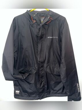Helly Hansen Hooded Rain Jacket Mens Large Black Manchester Workwear Full Zip